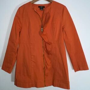 Luii Ruffle Front Cotton Coat - Women's Size L - Warm Orange Color